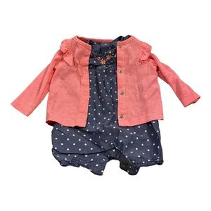 4/$20 Baby Girl Summer Outfit Romper Cardigan Lot Bundle Soft Denim Carters 🛑